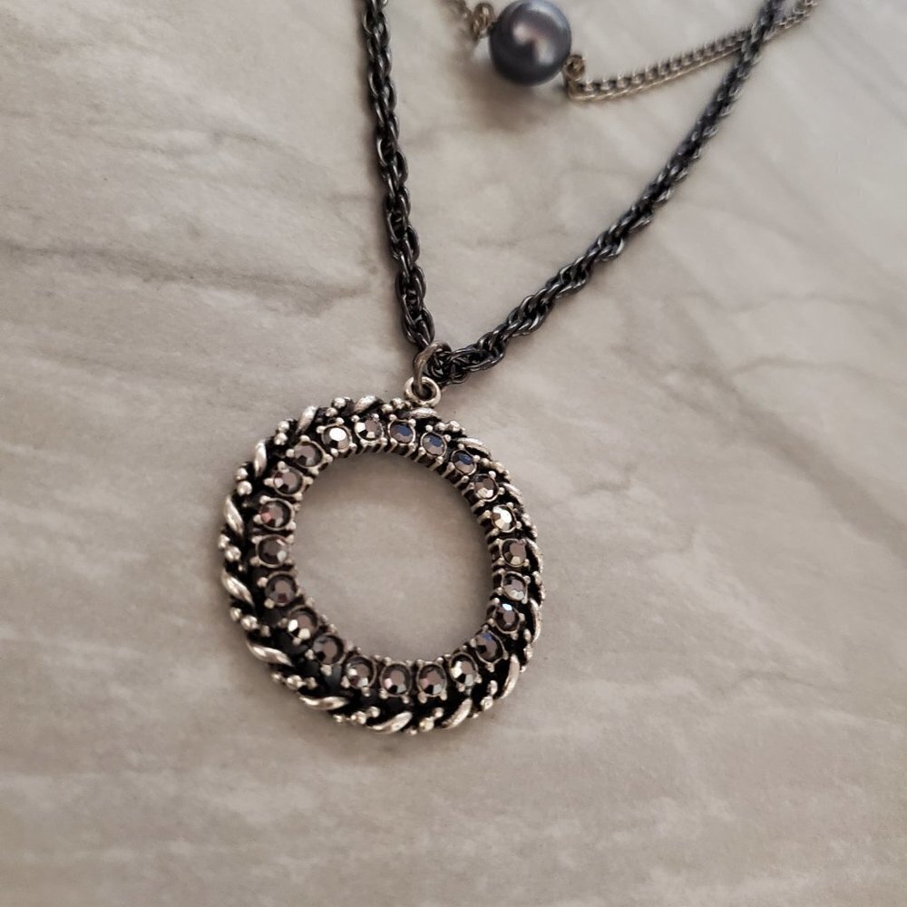 💖 Chico's Rhinestone Crystal Pave Multi Chain Circle Pendant 💖 - Picture 5 of 6
